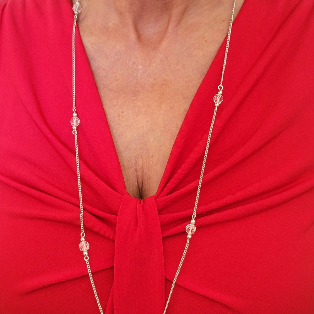AVON Vintage Silver and Crystal Long Necklace 28 in